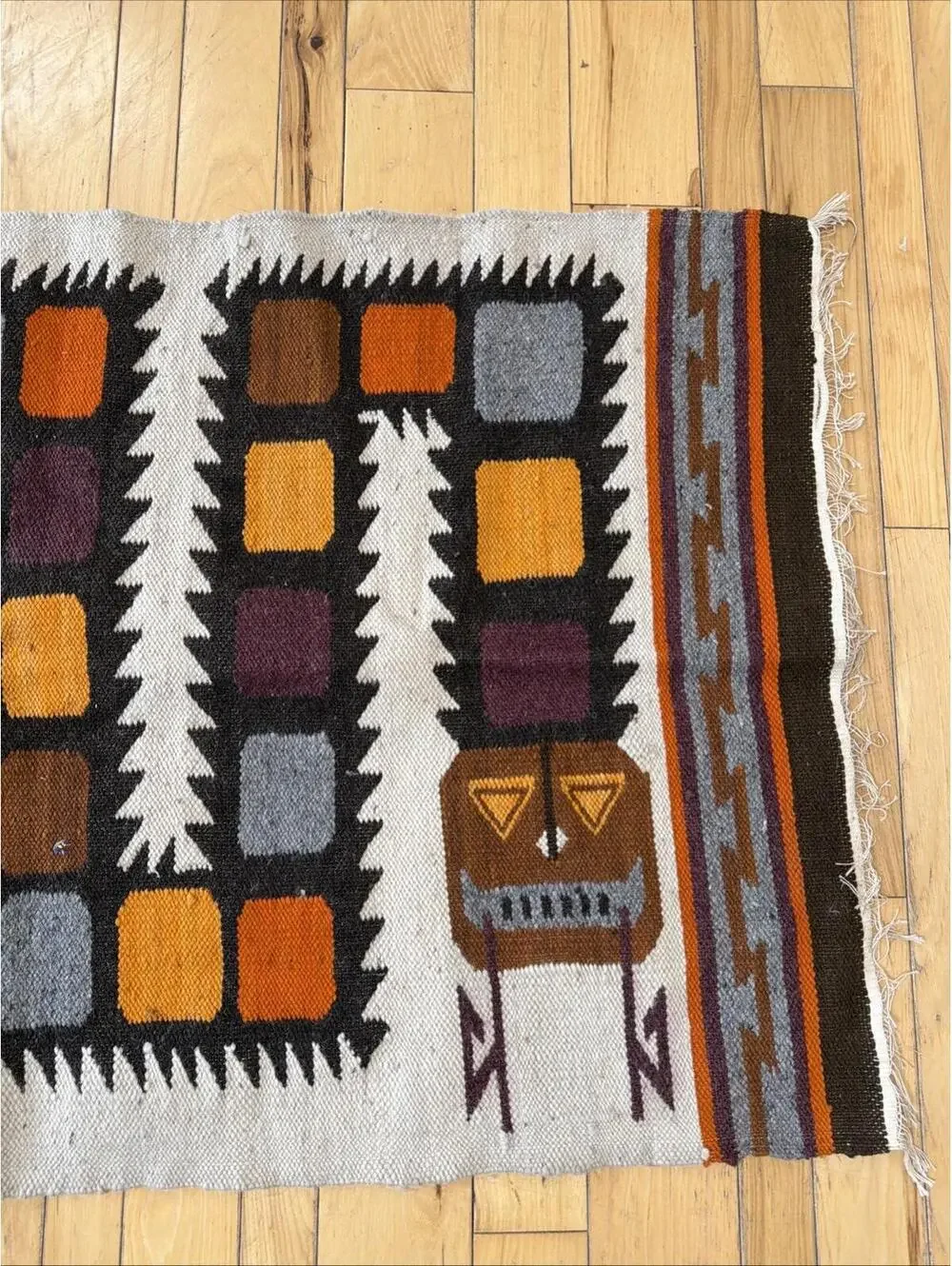 VTG Hand Woven Wool Rug Double Head Snake 46x28” Southwestern Rustic Lodge Ranch